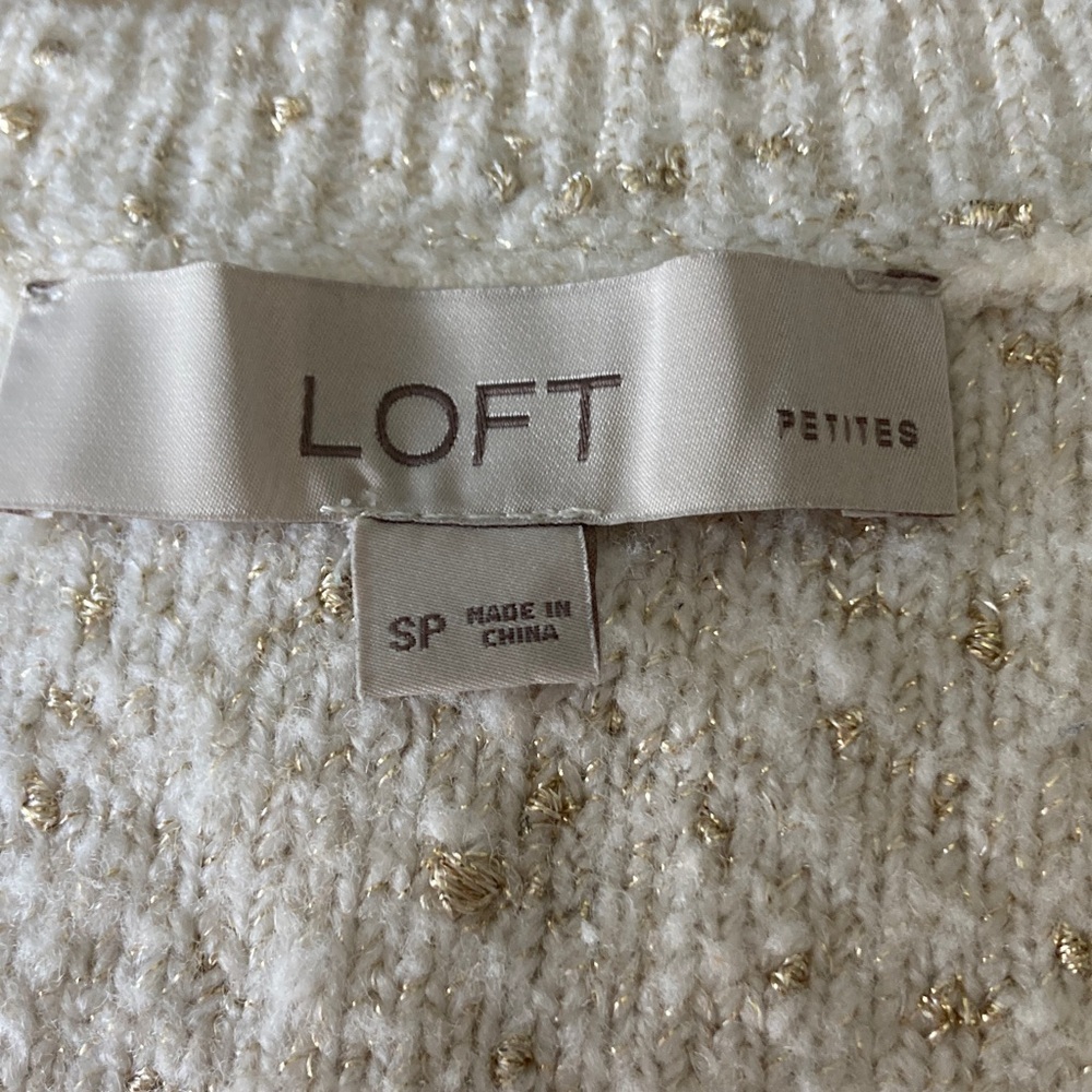 LOFT Cream with Gold Flecked V-Neck Sweater Women Size Small Petite - Picture 4 of 9